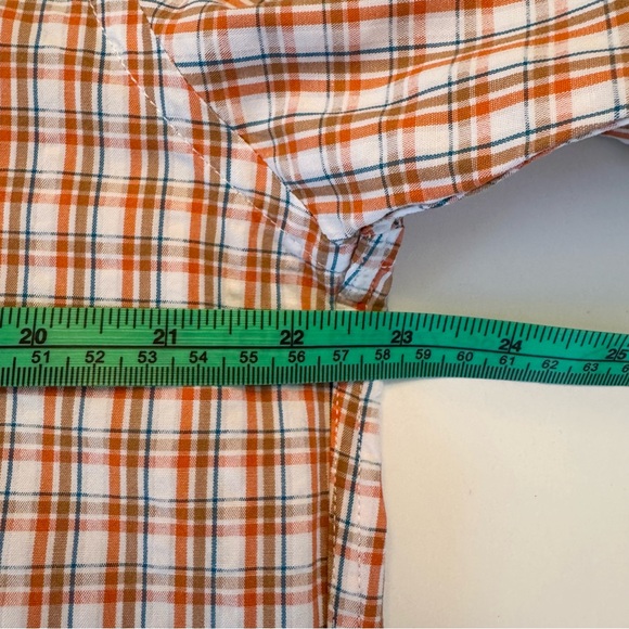 Johnston & Murphy Short Sleeve Button Front Down Shirt Plaid Orange Tan White - Picture 8 of 10